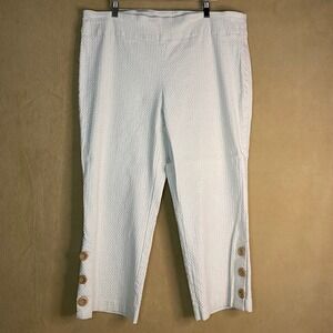 Attyre Woman Capri Pants Womens 24W Cream‎ Linen Blend Button Hem Textured EUC